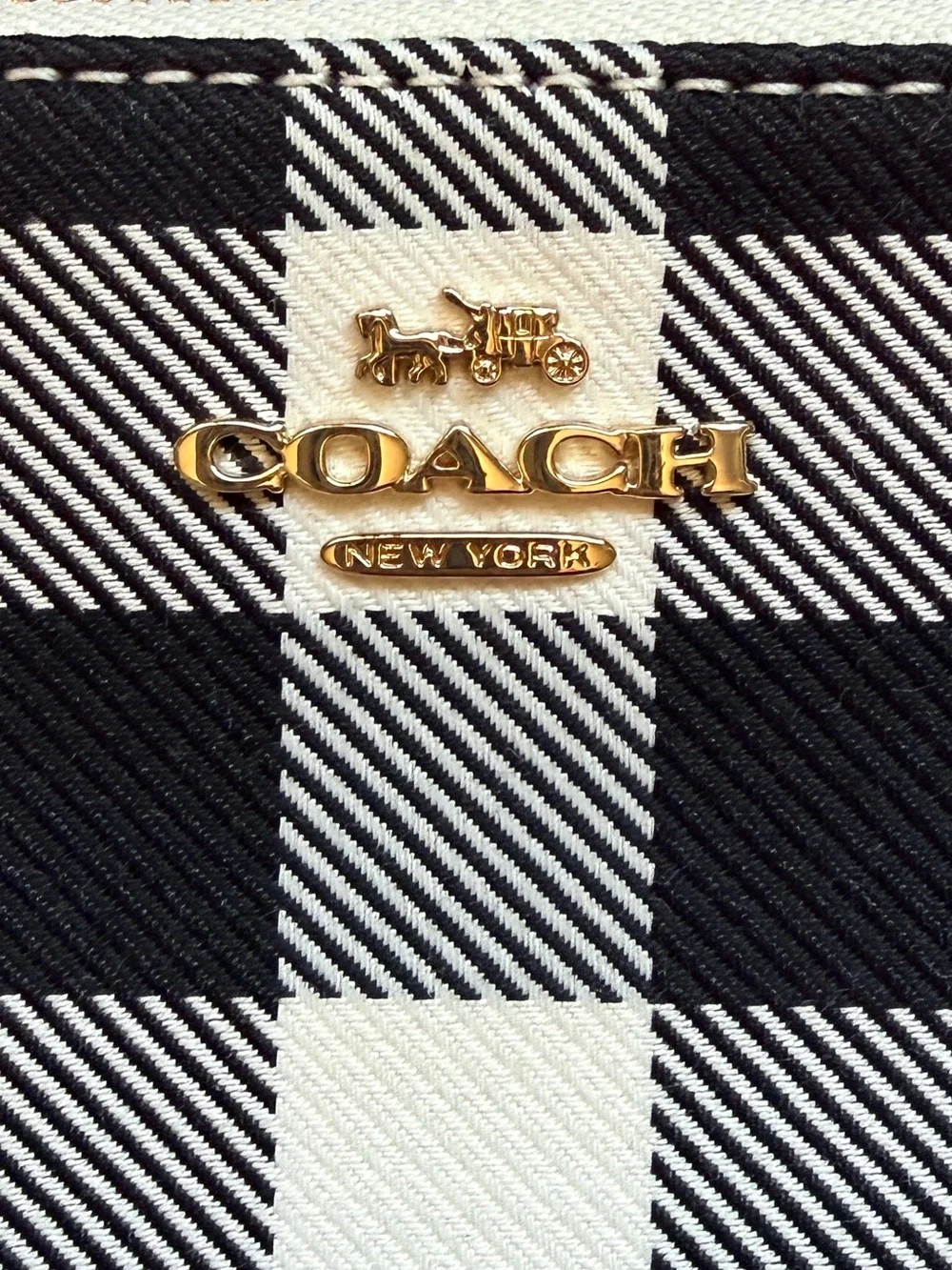 COACH Black & White Check Gingham Wristlet with Cherry Charm NWT